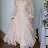 European Classic Angel Fairytale Princess White Pink Tulle Ribbon Bow Long Fairy Dress - Thumbnail 1