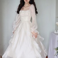 European Classic Angel Fairytale Princess White Pink Tulle Ribbon Bow Long Fairy Dress - Thumbnail 4