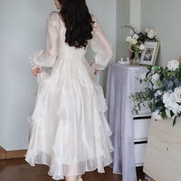 European Classic Angel Fairytale Princess White Pink Tulle Ribbon Bow Long Fairy Dress - Thumbnail 5