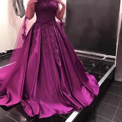 Fuchsia prom dresses evening gown with appliques lace - Thumbnail 1