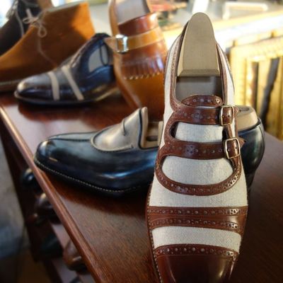 Hot sale men's hand stitch two tone double monk strap formal wear shoes