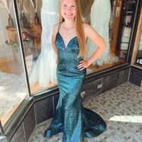 Charming Mermaid V Neck Dark Green Sequins Prom Dress - Thumbnail 1
