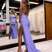 Cute MermaId Scoop Neck Lavender Sequins Prom Dresses - Thumbnail 1