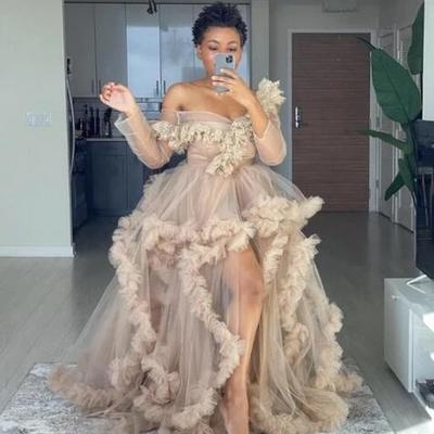 Off shoulder tulle prom dresses