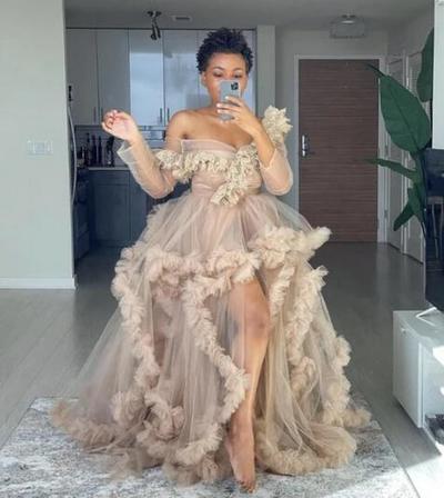 Off Shoulder Tulle Prom Dresses