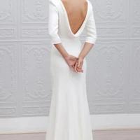 Sheath Bateau Backless 3/4 Sleeves Sweep Train Beach Prom Dress  - Thumbnail 1