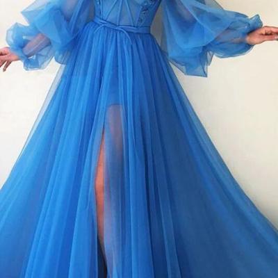 A line tulle long evening dress prom dress