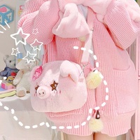 Plush Doll Pig Piggy Pattern Pink Messenger Handbag Bag - Thumbnail 5