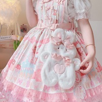 Plush Rabbit Bunny Pearl Bow Ribbon Heart Love Doll Princess Pink White Messenger Handbag Bag - Thumbnail 4