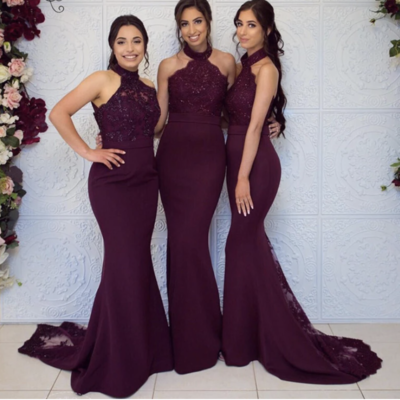High neck mermaid bridesmaid dresses mermaid for wedding - Thumbnail 1