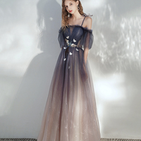Lovely Gradient Tulle Long Prom Dress, A-Line Spaghetti Strap Evening Dress - Thumbnail 1