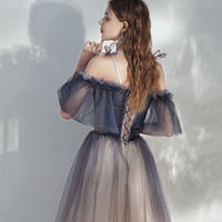 Lovely Gradient Tulle Long Prom Dress, A-Line Spaghetti Strap Evening Dress - Thumbnail 4