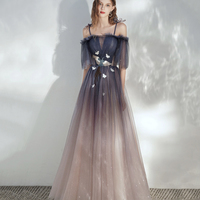 Lovely Gradient Tulle Long Prom Dress, A-Line Spaghetti Strap Evening Dress - Thumbnail 5