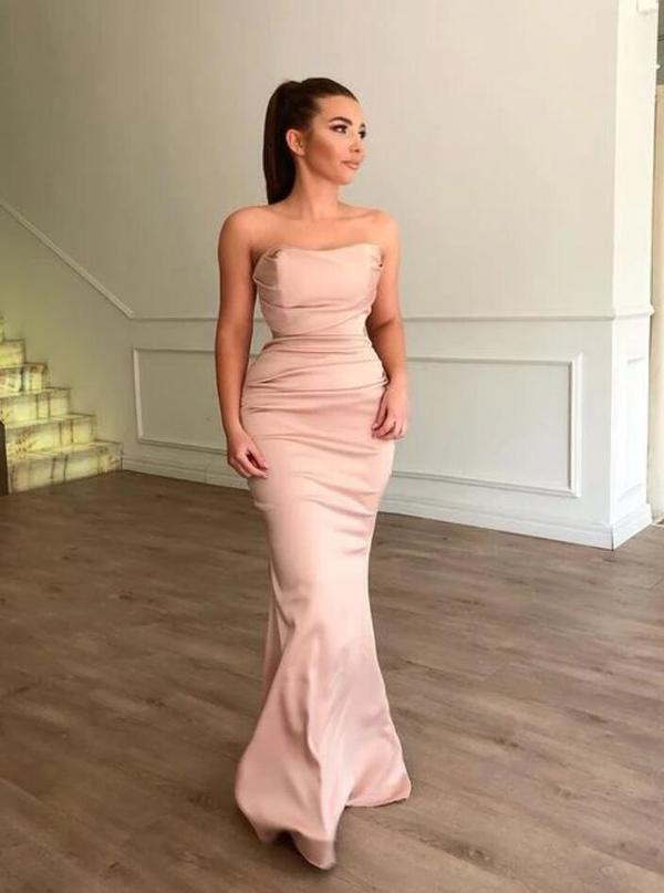 Elegant Pink Strapless Sheath Satin Slit Evening Dress,Formal Prom Party Dress cc2891 main image 0
