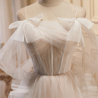 Champagne Tulle Long Prom Dress, Spaghetti Straps Evening Dress - Thumbnail 1