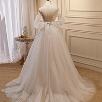 Champagne Tulle Long Prom Dress, Spaghetti Straps Evening Dress - Thumbnail 3