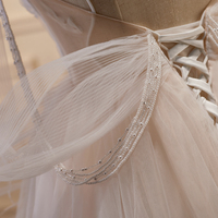 Champagne Tulle Long Prom Dress, Spaghetti Straps Evening Dress - Thumbnail 5