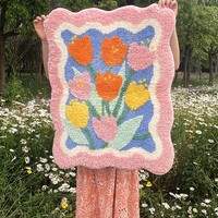 Colorful Vibrant Pink Frame Tulip Flowers Garden Home Nature Soft Mat Rugs Carpets Bedroom Decor - Thumbnail 2