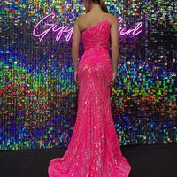 Cute Mermaid One Shoulder Pink Sequins Prom Dresses - Thumbnail 1