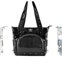 Gothic Goth Punk Rock Girl Black White Silver Holographic Skull Chains Shoulder Bag - Thumbnail 9