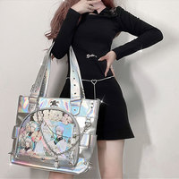 Gothic Goth Punk Rock Girl Black White Silver Holographic Skull Chains Shoulder Bag - Thumbnail 3