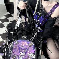Gothic Goth Punk Rock Girl Black White Silver Holographic Skull Chains Shoulder Bag - Thumbnail 2