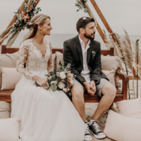 V Neck Wedding Dresses Bridal Gown with Sleeves - Thumbnail 7