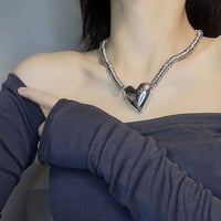 Silver Metal Heart Necklace - Thumbnail 4