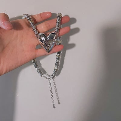 Silver metal heart necklace - Thumbnail 2