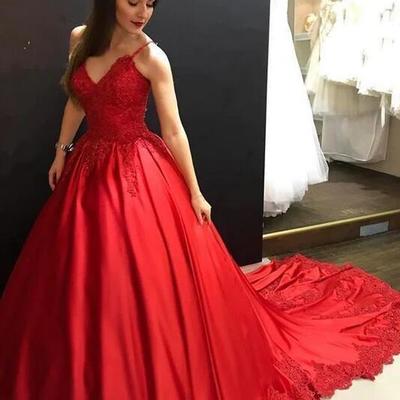 Unique charming red sweetheart long red prom dress - Thumbnail 3