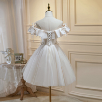 Champagne Tulle Sequins Short Prom Dress, Cute Off the Shoulder Party Dress - Thumbnail 3