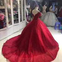 Off Shoulder Red Glitter Sequin Prom Dresses - Thumbnail 1
