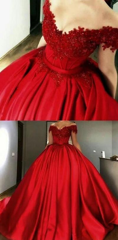 Off Shoulder romantic wine red long Prom Dress 