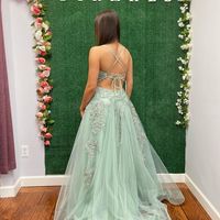 Cute A Line V Neck Sage Green Prom Dresses with Lace - Thumbnail 1