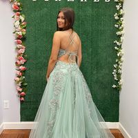 Cute A Line V Neck Sage Green Prom Dresses with Lace - Thumbnail 2