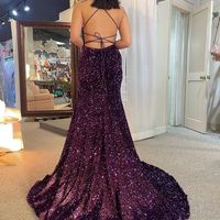 Cute Sparkly Mermaid Scoop Neck Purple Sequins Prom Dresses with Slit - Thumbnail 1