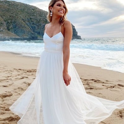 Beach wedding dresses bridal gown spaghetti straps wd93 - Thumbnail 3