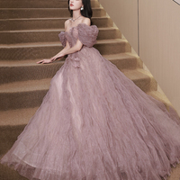 Cute Tulle Long Prom Dress, Off the Shoulder Evening Dress - Thumbnail 2