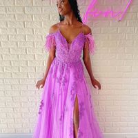 Cute A Line Straps Fuchsia Tulle Prom Dresses with Appliques - Thumbnail 1