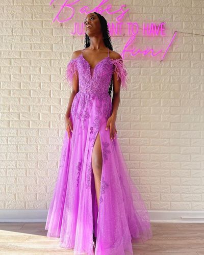 Cute A Line Straps Fuchsia Tulle Prom Dresses with Appliques