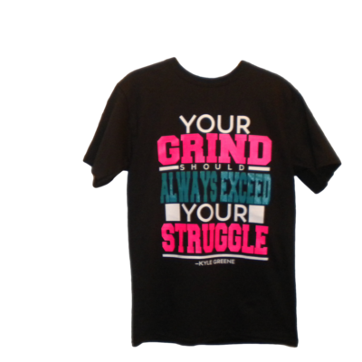 "pink & teal" grind vs. struggle t-shirt (black)