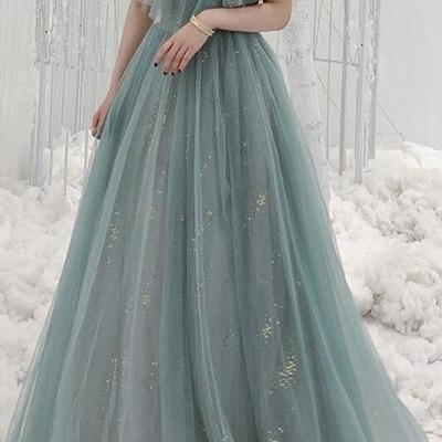 Beautiful a line tulle evening maxi prom dress