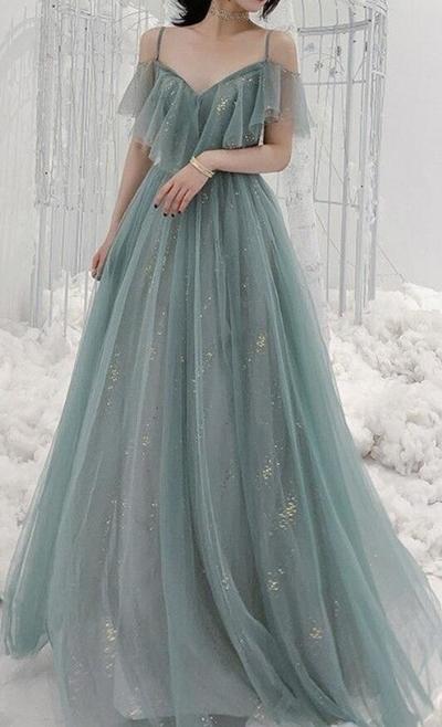 Beautiful A Line Tulle Evening Maxi Prom Dress