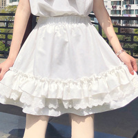 White & Black Tulle Layered Lace Elastic Gathered Waist Short Mini Skirt - Thumbnail 6