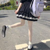 White & Black Tulle Layered Lace Elastic Gathered Waist Short Mini Skirt - Thumbnail 2