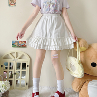 White & Black Tulle Layered Lace Elastic Gathered Waist Short Mini Skirt - Thumbnail 9