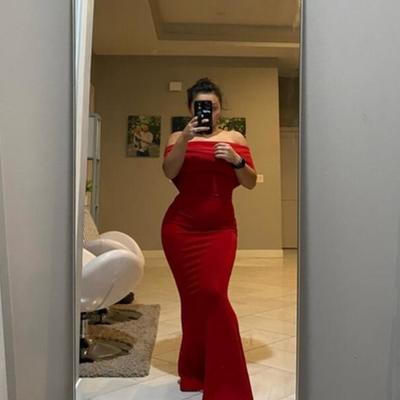 Off shoulder wine red plus size stain prom dresses