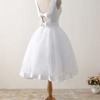 Cute Backless Organza Satin Short Beach Wedding Dresses Bridal Gowns - Thumbnail 1