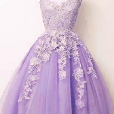 Vintage lilac ball gowns short prom dresses with lace - Thumbnail 4