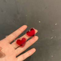 Transparent Red Heart Earrings - Thumbnail 1